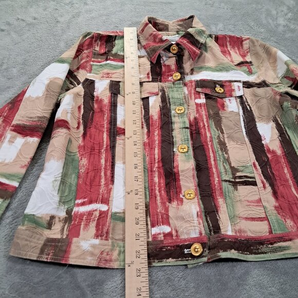 Drapers & Damons Top Women PL Long Sleeve Button Up Artsy Multi Color Cotton - Picture 6 of 10